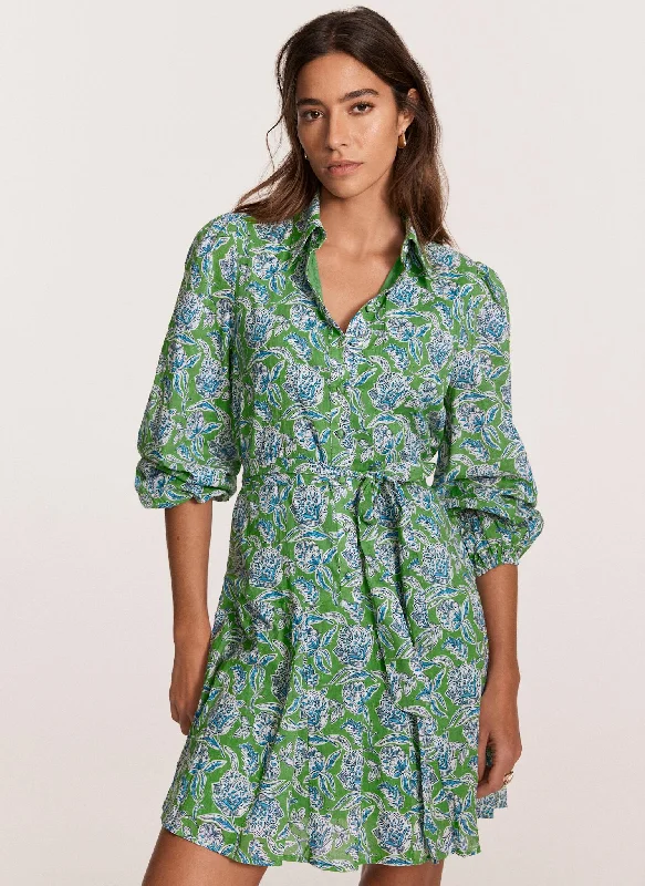 Mini dresses with one - shoulder designs Green Floral Print Mini Dress