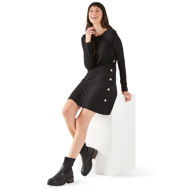 Mini dresses with belted waists for a defined silhouette lily morgan Women's Trendsetters A-Line Dress with Button Detail