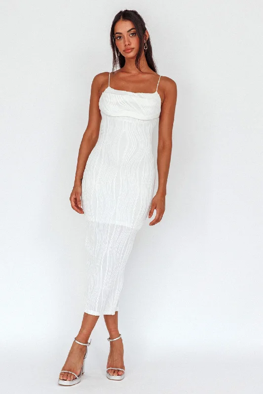 Midi dresses with button - down skirts for a unique and functional design Well Versed Pleated Bust Textured Maxi Dress Off White Midi dresses with button - down skirts for a unique and functional design Well Versed Pleated Bust Textured Maxi Dress Off White