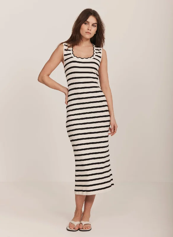 Denim mini dresses with distressed details Neutral Jersey Striped Midi Dress