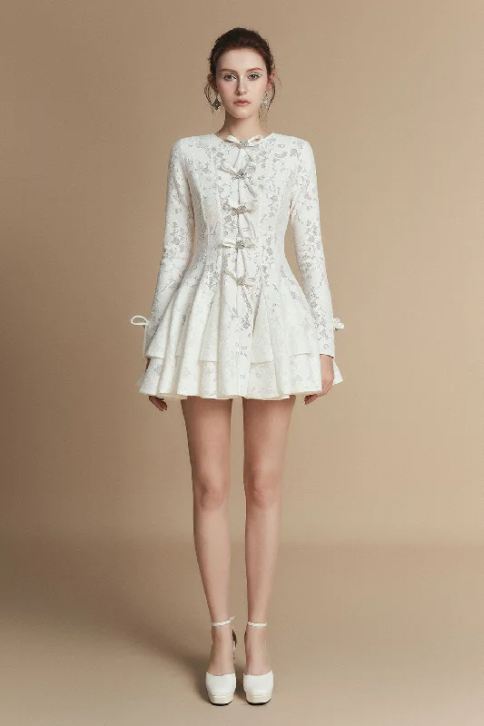 Mini dresses with wrap - around styles Fiona Fit and Flare Bow Tie Lace Mini Dress
