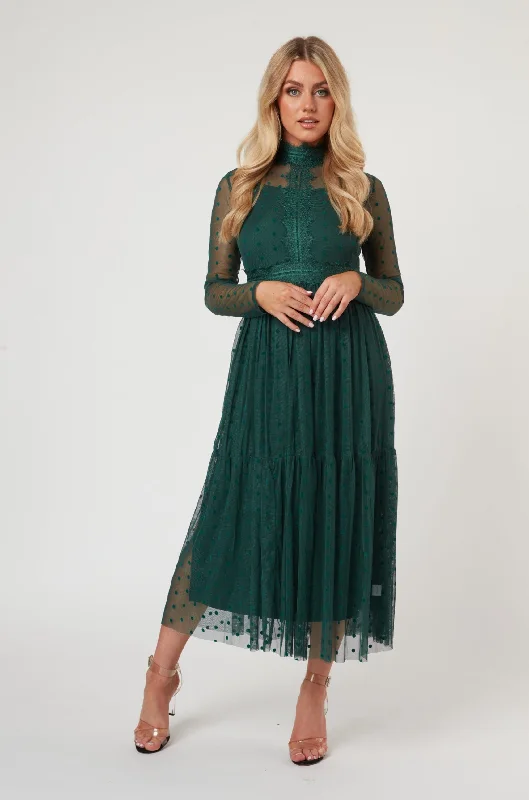 Midi dresses with cotton - blend materials for everyday comfort Roman Lola Polka Dot Midi Dress in Green Midi dresses with cotton - blend materials for everyday comfort Roman Lola Polka Dot Midi Dress in Green
