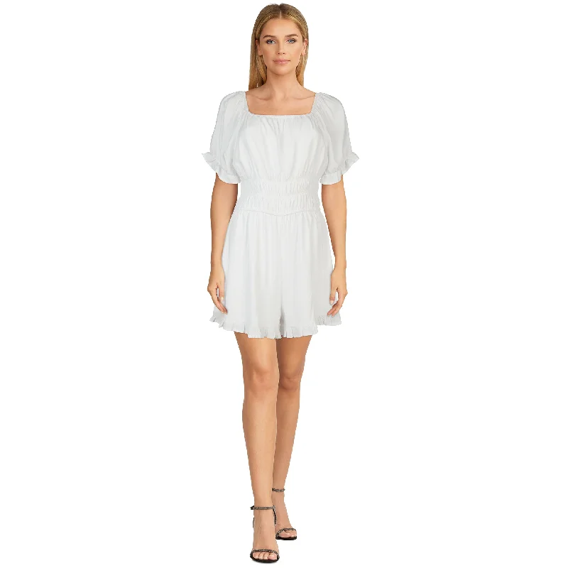 Polyester mini dresses for easy care lily morgan Women's Tropical Puff Sleeve Romper