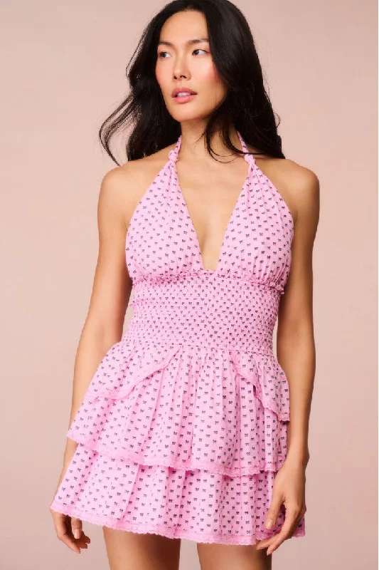 Mini dresses with fringe for a bohemian style Deanna Cotton Bow Mini Halter Dress