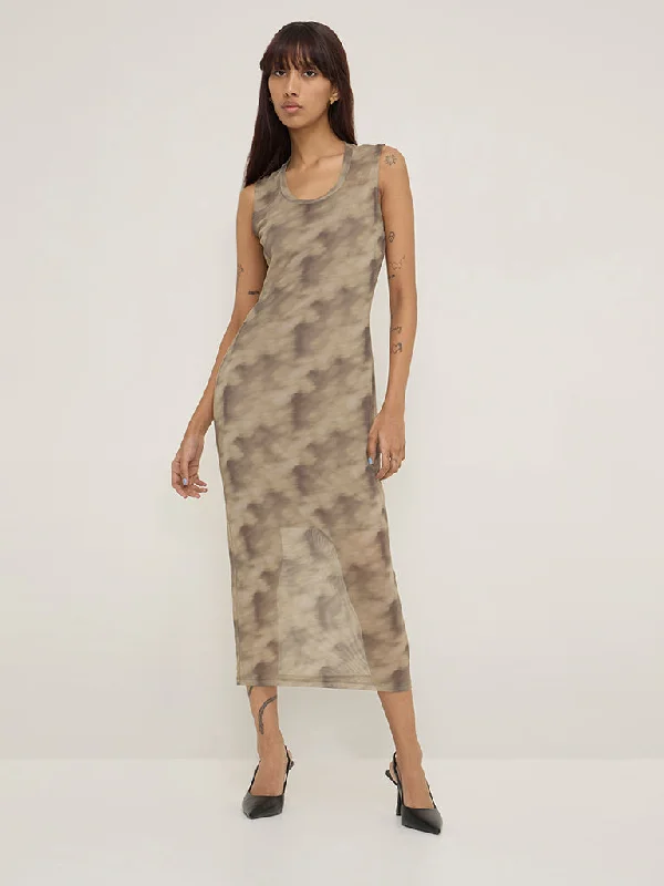 Mini dresses with tassel accents for a fun touch Nuon Olive Mesh Bodycon Dress with Camisole