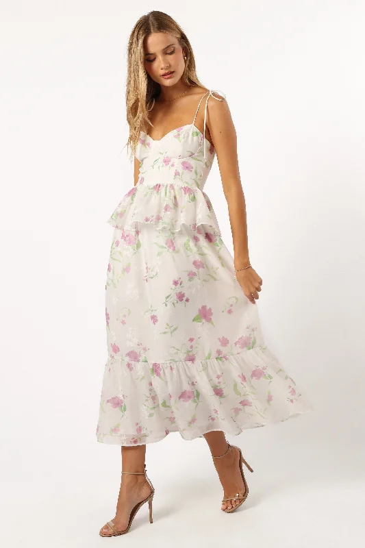 Midi dresses with off - the - shoulder necklines for a flirty look Armani Midi Dress - White Floral Midi dresses with off - the - shoulder necklines for a flirty look Armani Midi Dress - White Floral
