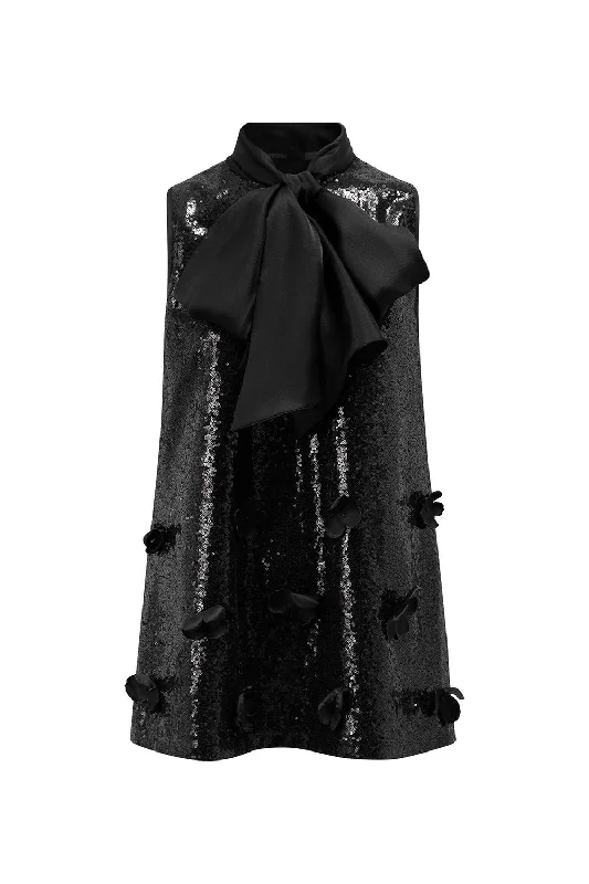 Cotton mini dresses for a comfortable everyday option Tiffany Trapezoid Tie Neck Sequin Mini Dress