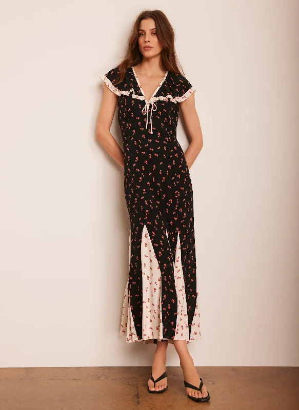 Mini dresses with bow accents for a sweet look Black Strawberry Print Maxi Dress