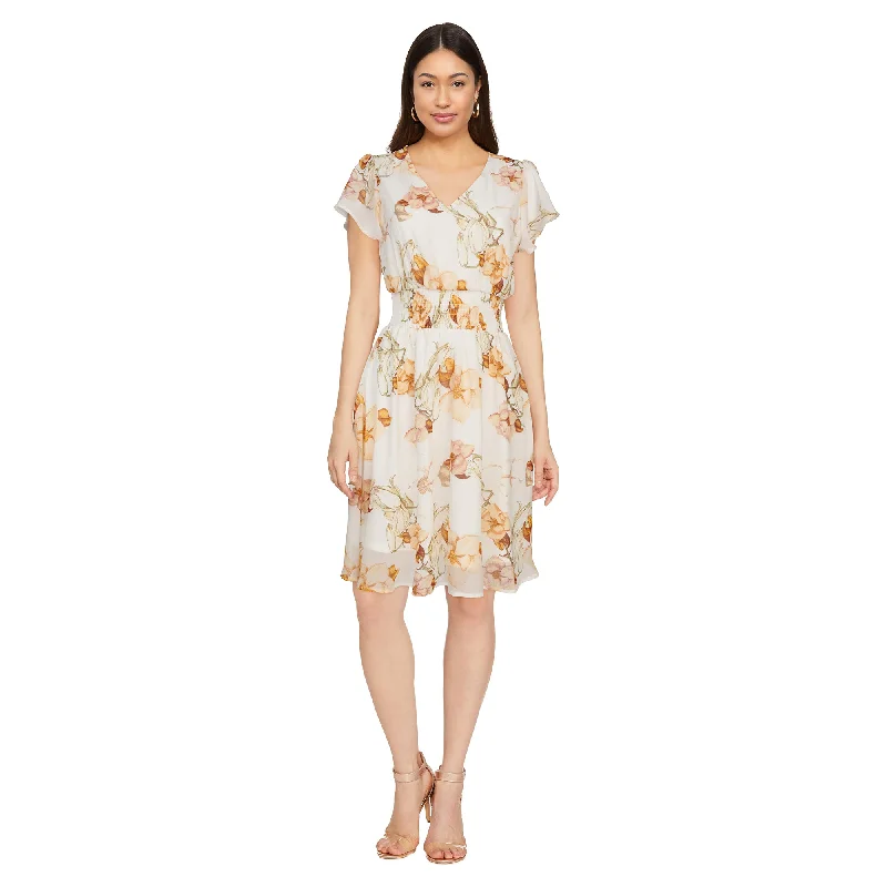 Mini dresses with geometric prints for a modern aesthetic lily morgan Women's Flutter Sleeve Dress