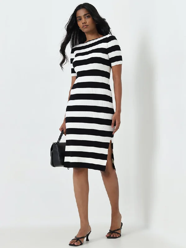 Mini dresses with bow accents for a sweet look Wardrobe Ivory & Black Ribbed Bodycon Dress