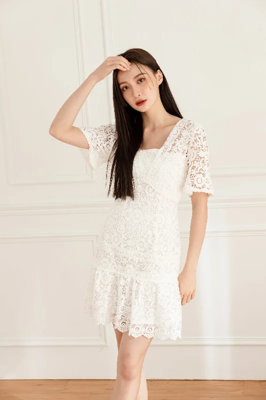 Mini dresses with pleated skirts for a classic look Tiana Lace White Dress