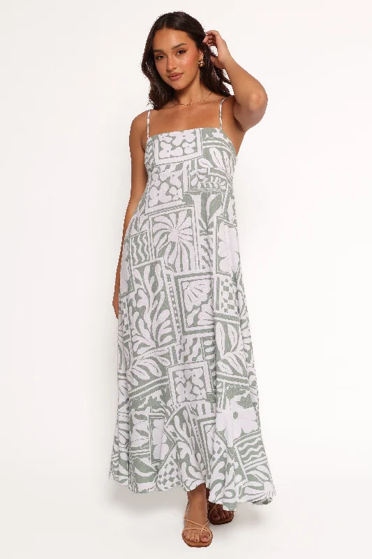 Midi dresses with cotton - blend materials for everyday comfort Kelsie Midi Dress - Sage Print Midi dresses with cotton - blend materials for everyday comfort Kelsie Midi Dress - Sage Print