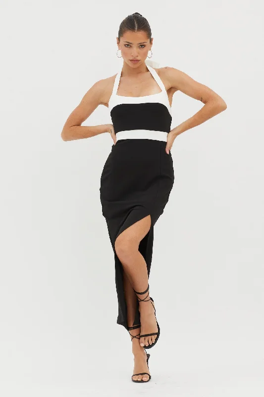 Midi dresses with button - down skirts for a unique and functional design Canary Islands Halterneck Midi Dress Black Midi dresses with button - down skirts for a unique and functional design Canary Islands Halterneck Midi Dress Black