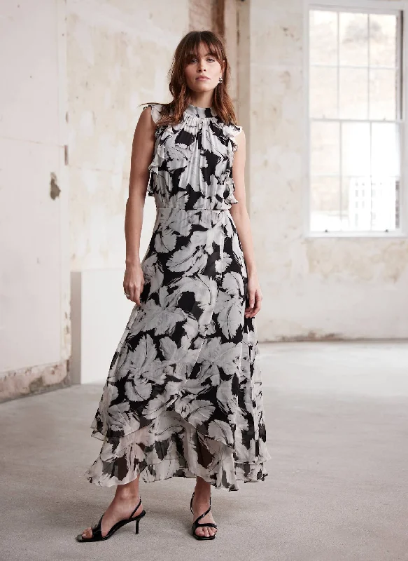 Mini dresses with V - necklines for a flattering shape Black Feather Print Midi Dress