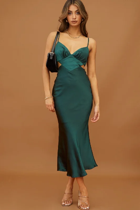 Midi dresses with tassel accents for a bohemian and free - spirited style City Lights Cut-Out Waist Strappy Back Midi Dress Jade Midi dresses with tassel accents for a bohemian and free - spirited style City Lights Cut-Out Waist Strappy Back Midi Dress Jade