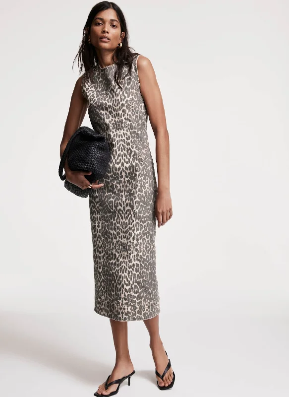 Mini dresses with high - low hems for a modern twist Leopard Print Denim Column Dress