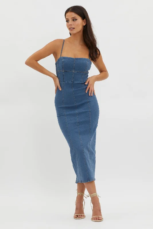 Midi dresses with denim fabric for a casual yet stylish day out Lenni Denim Midi Dress Dark Blue Midi dresses with denim fabric for a casual yet stylish day out Lenni Denim Midi Dress Dark Blue