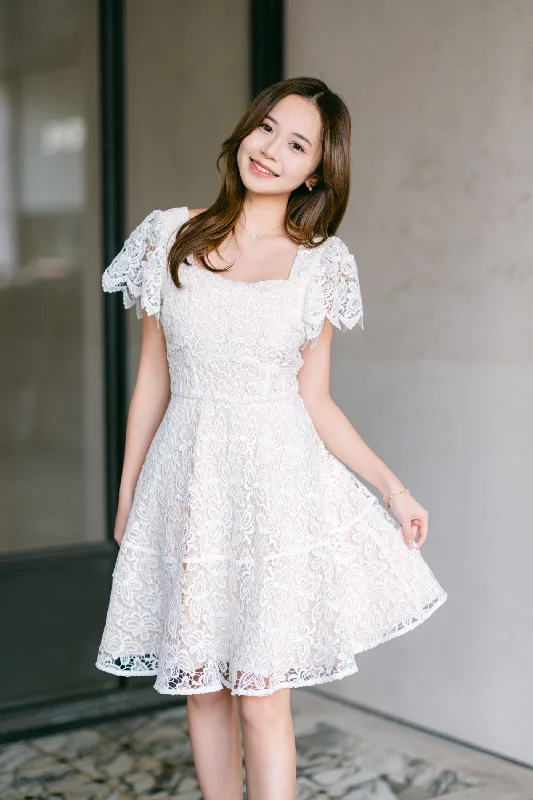 Mini dresses with button - down fronts Jane White Lace Dress