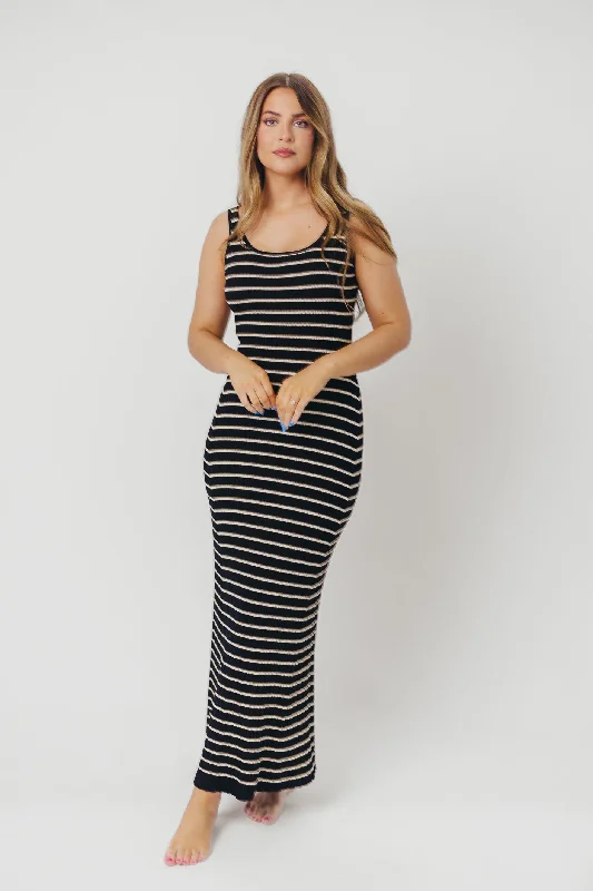 Midi dresses with wrap - around skirts for a customizable fit Scarlett Tank Maxi Dress in Black/Cream Midi dresses with wrap - around skirts for a customizable fit Scarlett Tank Maxi Dress in Black/Cream