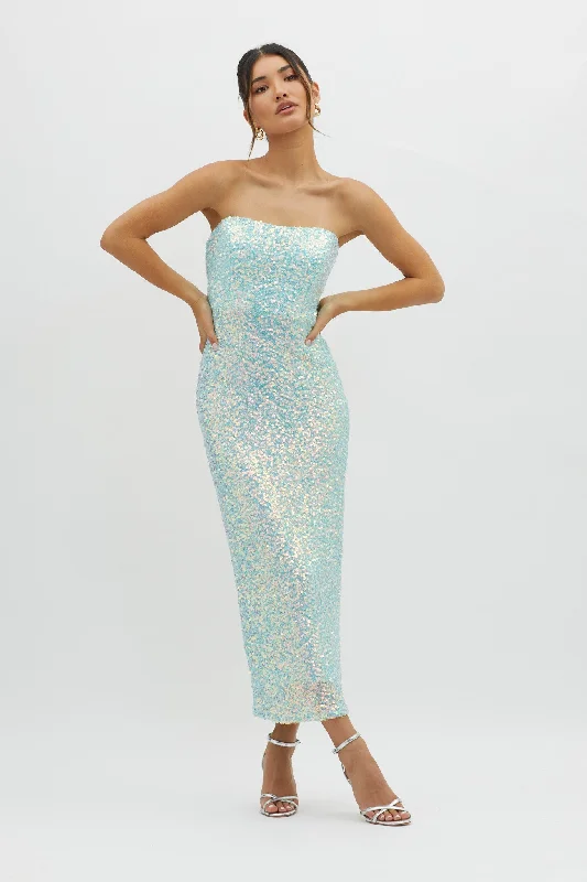 Midi dresses with pleated bodices for a classic and tailored look C'est Moi Sequin Laced Back Blue
