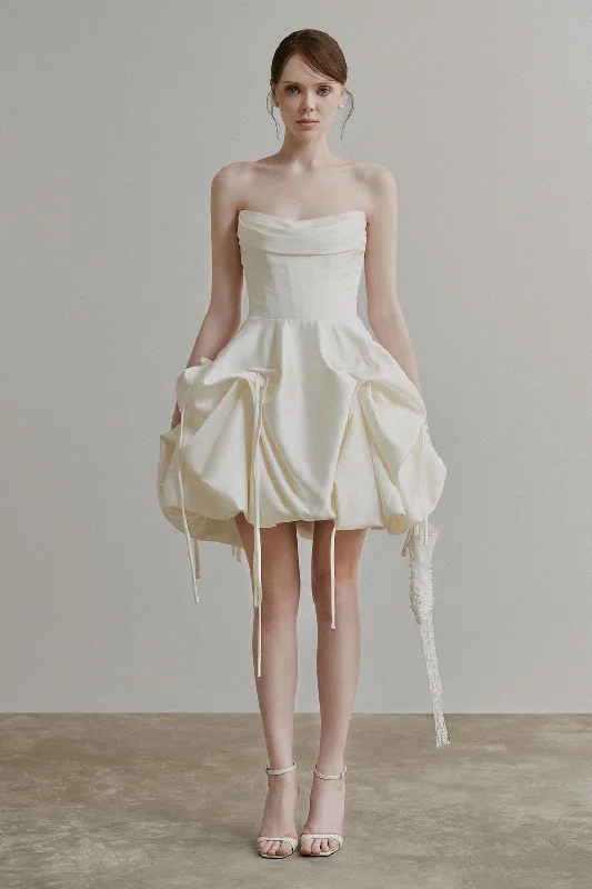 Mini dresses with ribbed textures for a unique appearance Farah Bubble Corset Waist Silk Satin Mini Dress