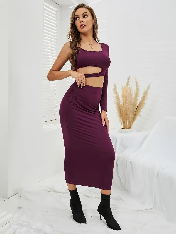 Midi dresses with puff sleeves for a vintage - inspired look KittenAlarm - One Shoulder Cut Out Bodycon Dress Midi dresses with puff sleeves for a vintage - inspired look KittenAlarm - One Shoulder Cut Out Bodycon Dress