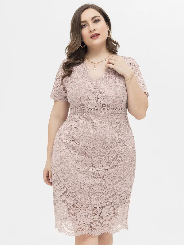 Sheath midi dresses with beaded embellishments for a formal occasion KittenAlarm - V NECK PLUS SIZE LACE DRESS Sheath midi dresses with beaded embellishments for a formal occasion KittenAlarm - V NECK PLUS SIZE LACE DRESS