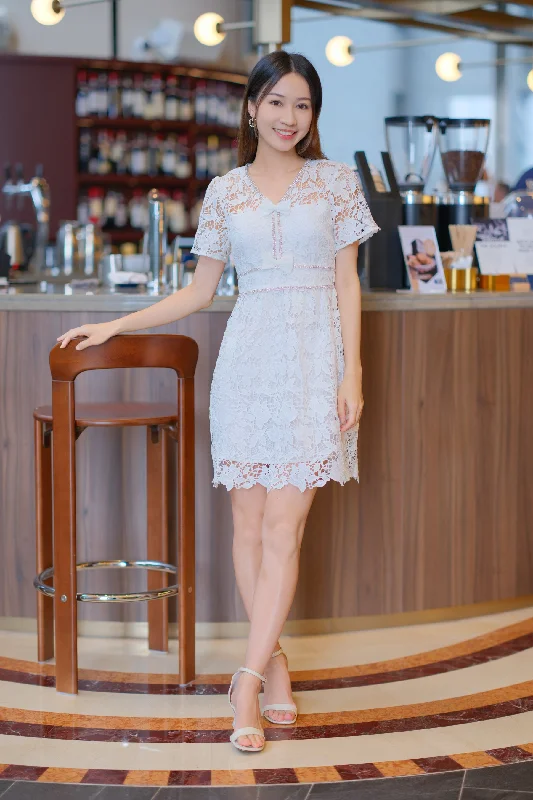 Leather mini dresses for a edgy style Joanna White Lace Dress