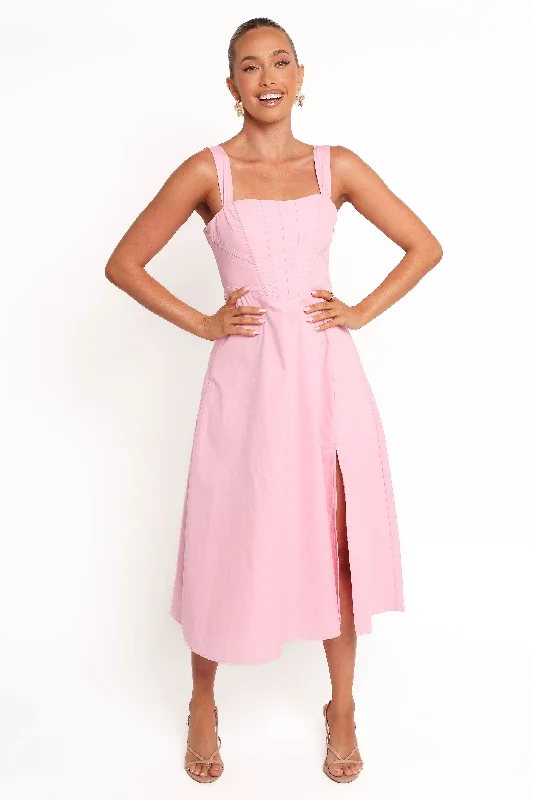 Midi dresses with tassel accents for a bohemian and free - spirited style Cosima Midi Dress - Pink Midi dresses with tassel accents for a bohemian and free - spirited style Cosima Midi Dress - Pink
