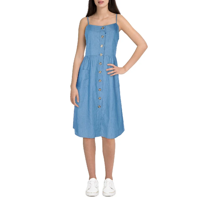 Mini dresses with bow accents for a sweet look mySTYLE Women's Festival Button Denim Dress