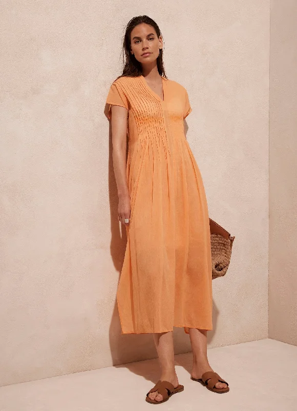 Mini dresses with tassel accents for a fun touch Orange Pleated Cotton Maxi Dress
