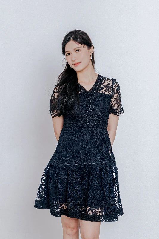 Mini dresses with pom - pom trims for a playful feel Ariel Black Lace Dress