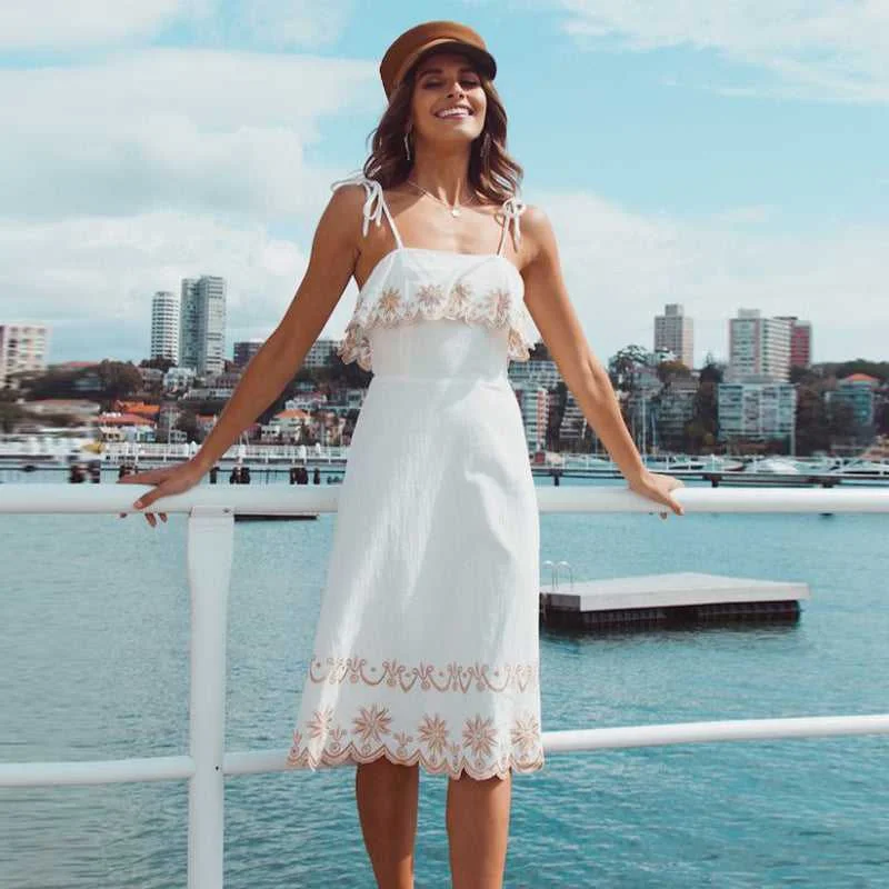 Midi dresses with satin - finish fabrics for a luxurious feel KittenAlarm - Women's Fashion Bohemia Dress Loose Casual Sleeveless Spaghetti Strap Dress Midi dresses with satin - finish fabrics for a luxurious feel KittenAlarm - Women's Fashion Bohemia Dress Loose Casual Sleeveless Spaghetti Strap Dress