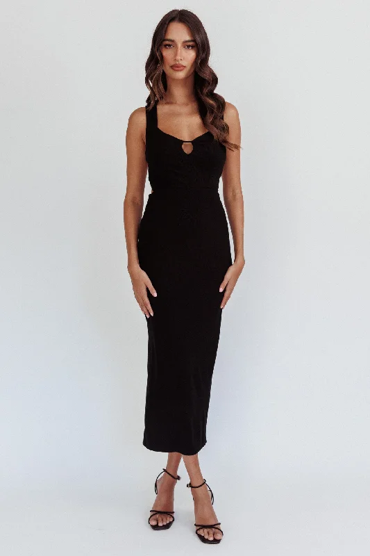 Midi dresses with patchwork patterns for a one - of - a - kind style Jennine Lace-Up Back Midi Dress Black