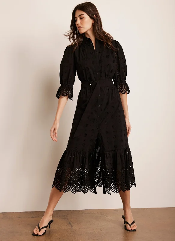 Mini dresses with ruched bodices for a feminine touch Black Broderie Midi Dress