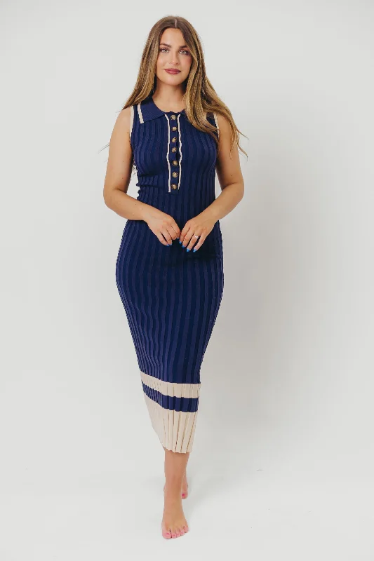 Midi dresses with button - front designs for a classic touch Jovie Sleeveless Ribbed Maxi Dress with Buttons in Navy Midi dresses with button - front designs for a classic touch Jovie Sleeveless Ribbed Maxi Dress with Buttons in Navy