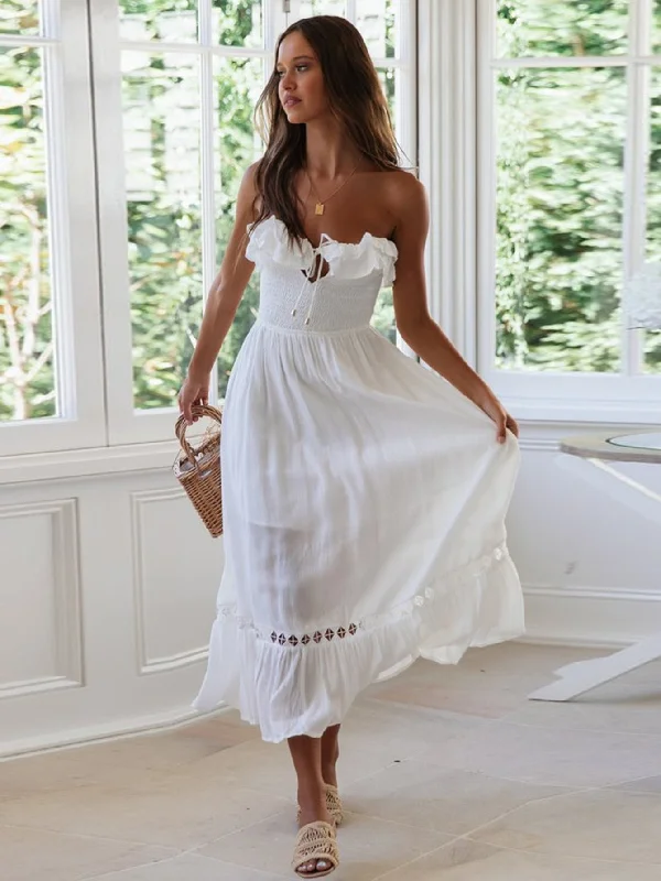 Midi dresses with polka dot prints for a playful summer outfit KittenAlarm - Solid Off Shoulder Dress