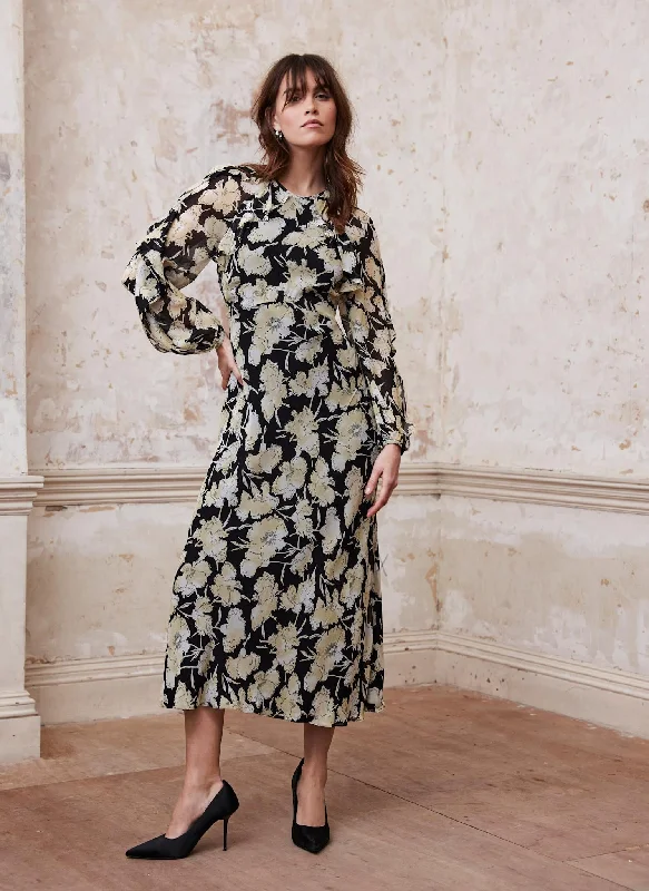 Mini dresses with pocket details for added functionality Black Floral Print Maxi Dress