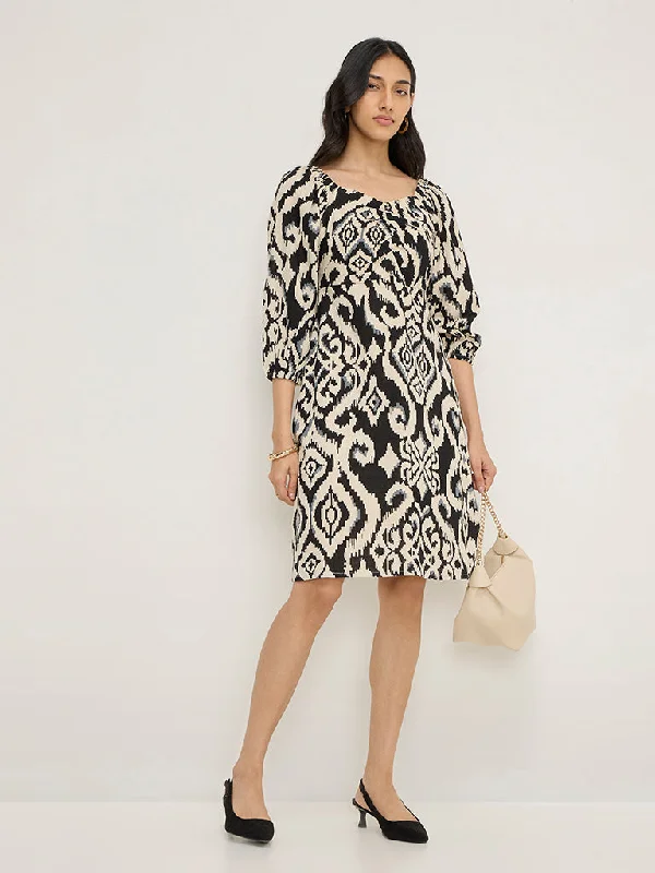 Cotton mini dresses for a comfortable everyday option LOV Black Ikat Design Cotton-Blend A-Line Dress