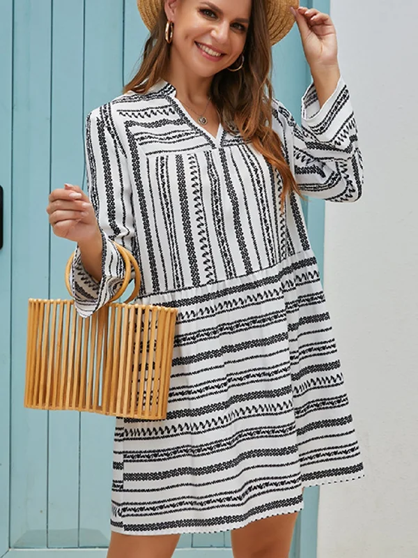 Midi dresses with fringe details for a fun and energetic style KittenAlarm - Stripe Notch Neck Midi Dress Midi dresses with fringe details for a fun and energetic style KittenAlarm - Stripe Notch Neck Midi Dress