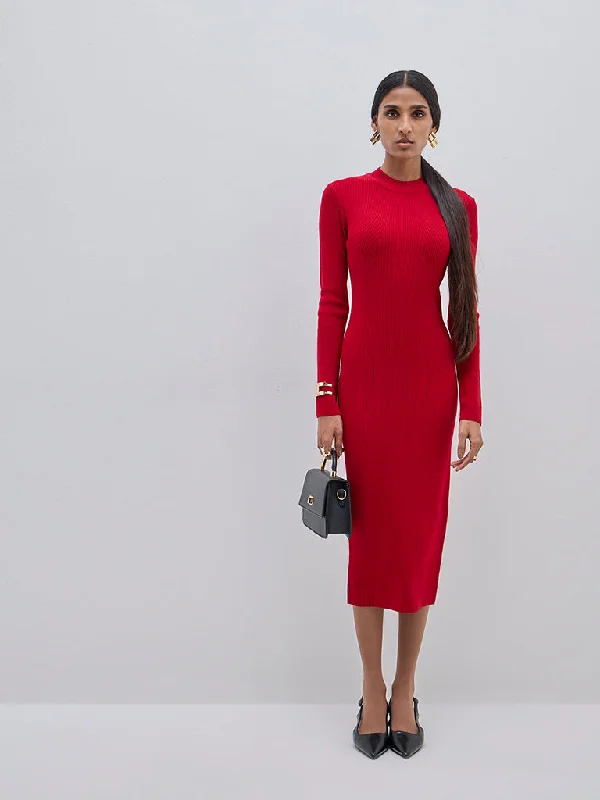 Mini dresses with V - necklines for a flattering shape Wardrobe Red Ribbed Cotton-Blend Bodycon Dress