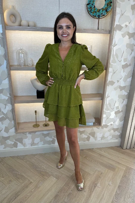 Mini dresses with empire waists for a flattering fit Sophia Tiered Mini Dress In Olive Green