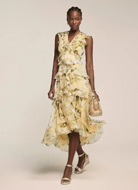 Mini dresses with abstract prints for an artistic look Yellow Floral Print Midi Dress