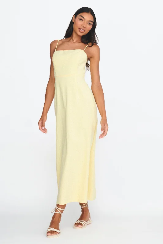 Midi dresses with button - front designs for a classic touch Light Hearted Square Neckline Maxi Dress Lemon Midi dresses with button - front designs for a classic touch Light Hearted Square Neckline Maxi Dress Lemon
