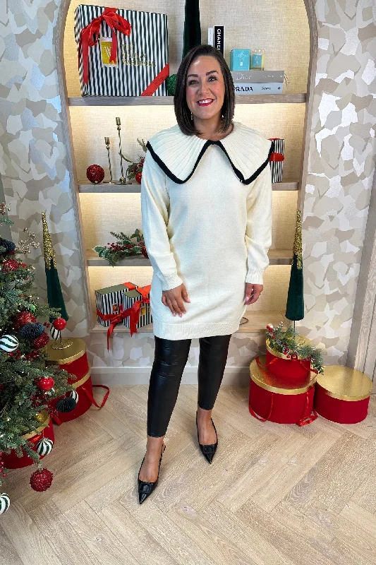 Mini dresses with puff sleeves for a vintage look Frankie Piped Jumper Dress In Cream