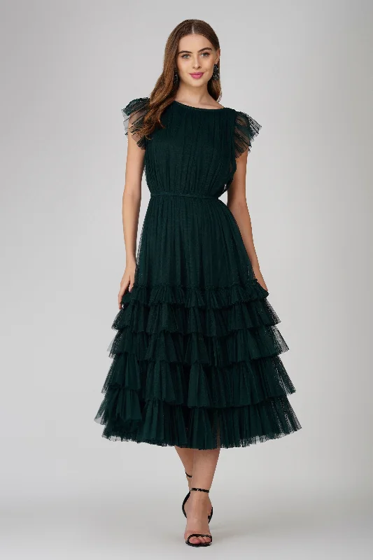 Midi dresses with bow accents for a sweet and charming look Mel Midi Dress in Emerald Green