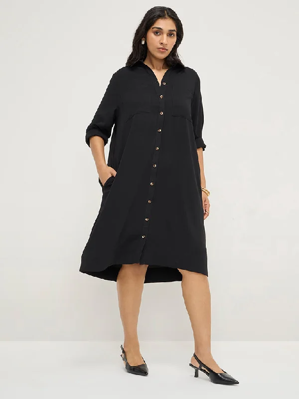 Mini dresses with gathered skirts for a voluminous effect Gia Black High-Low Shirt Dress with Belt