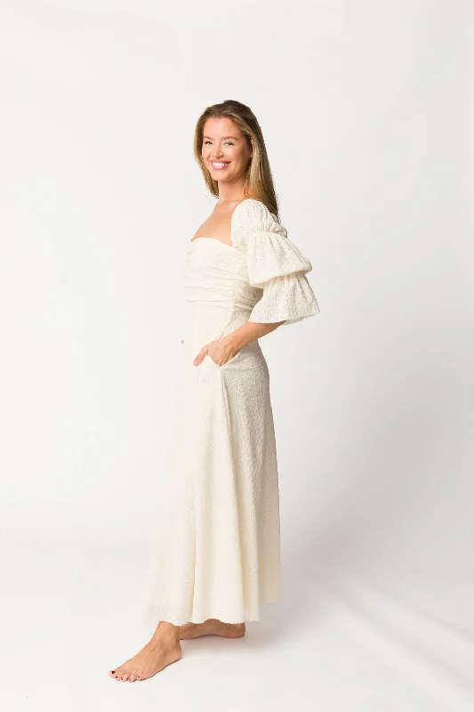 Midi dresses with belted waists to accentuate the figure Corrine Tiered Sleeve Maxi Dress with Pockets in Ivory Cream - Bump Friendly - Restocking in April Midi dresses with belted waists to accentuate the figure Corrine Tiered Sleeve Maxi Dress with Pockets in Ivory Cream - Bump Friendly - Restocking in April