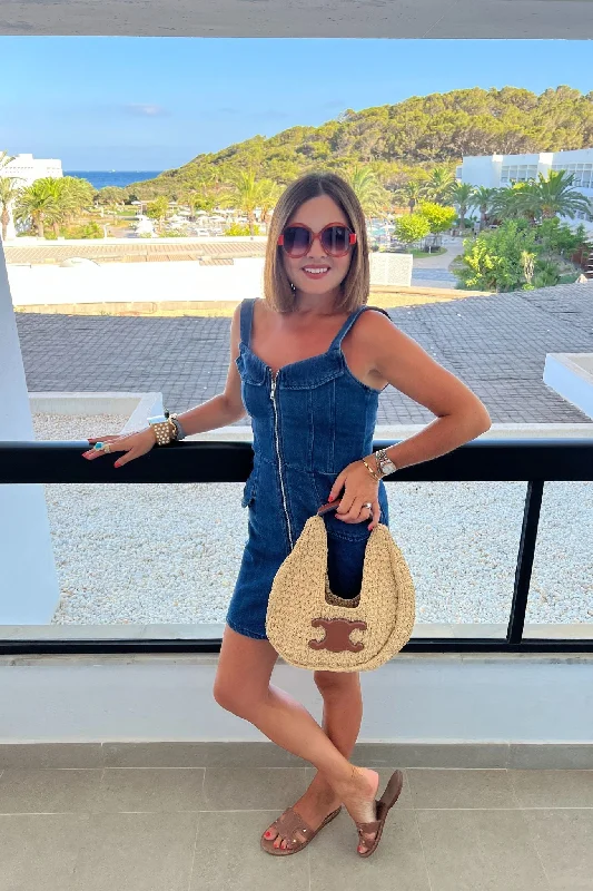 Metallic mini dresses for a glamorous event Daisy Zip Front Denim Dress In Dark Wash