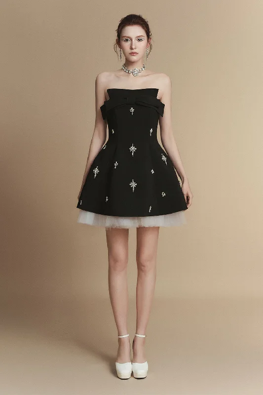 Mini dresses with pleated skirts for a classic look Florence Fit and Flare Straight Across Neck Polyester Mini Dress